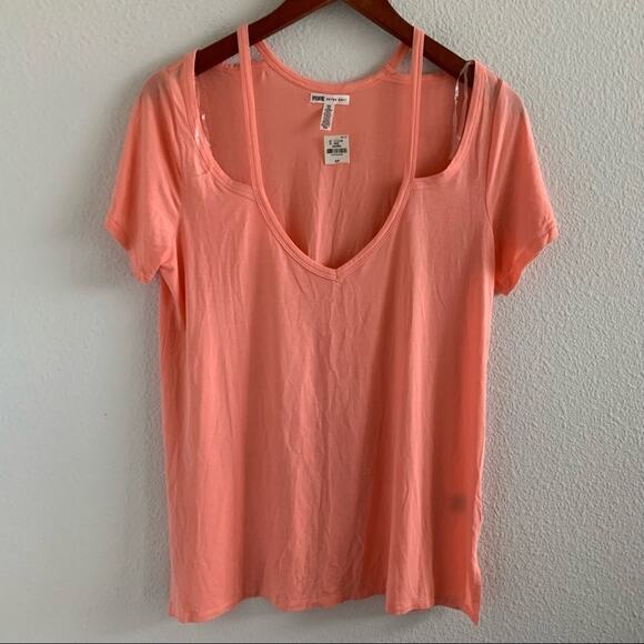 NWT VS PINK Cut Out Neckline Super Soft Tee Small - Picture 1 of 7